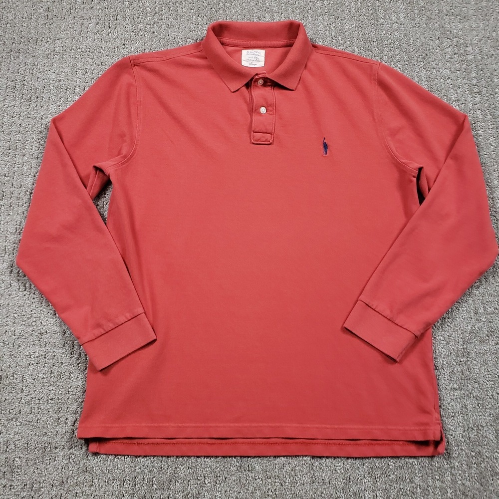 J Crew Polo Shirt Mens Large Red Oarsman Pique Cotton Long Sleeve Rugby Preppy